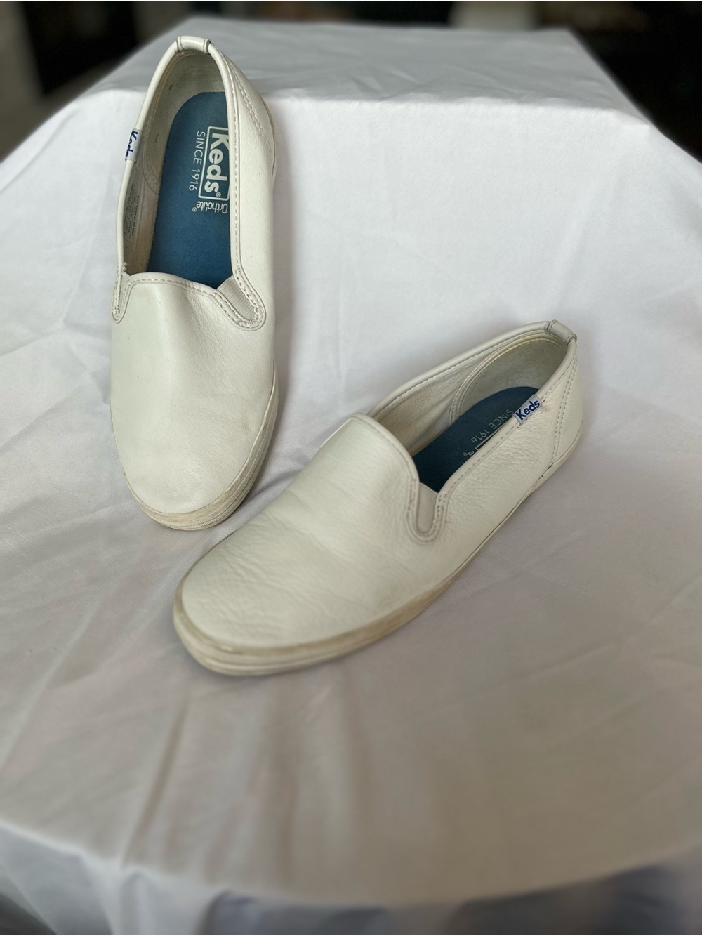 Keds White Leather Slip-On Loafers